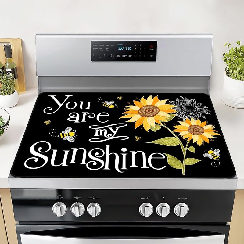 Seimip Spring Stove Top Covers for Electric Stove, You Are My Sunshine Stove Cover Sunflowers Non-Stick Kitchen Pad for Valentines Day Gift, Gas Stove Cooktop Washable Mat Keep Stove Clean Black - Image 1